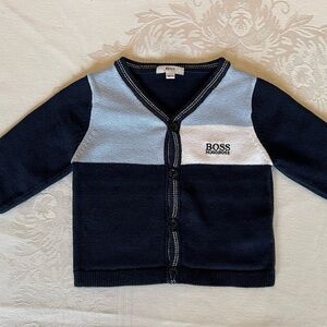 HUGO Boss Navy and Light Blue Colorblock Kids Cardigan